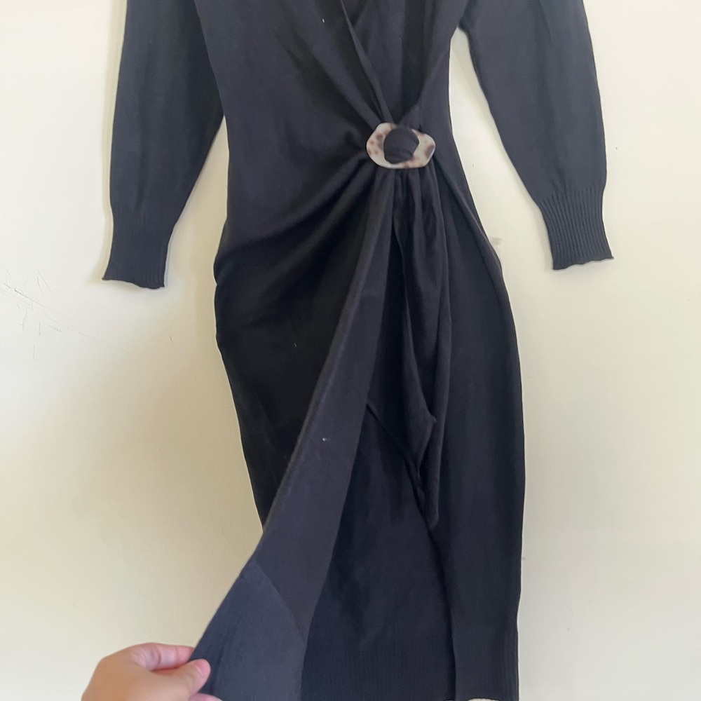 Dress Forum Black minimalist Wool Long Sleeve Dress with Ring Detail - Picture 6 of 8